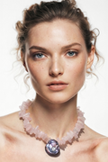Pink Quartz & Black Keshi Pearl Crystal Necklace