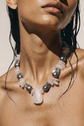 Rose Quartz Black Pearl Pendant Necklace