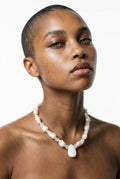 Pink Quartz Pendant Necklace with White Baroque Pearls