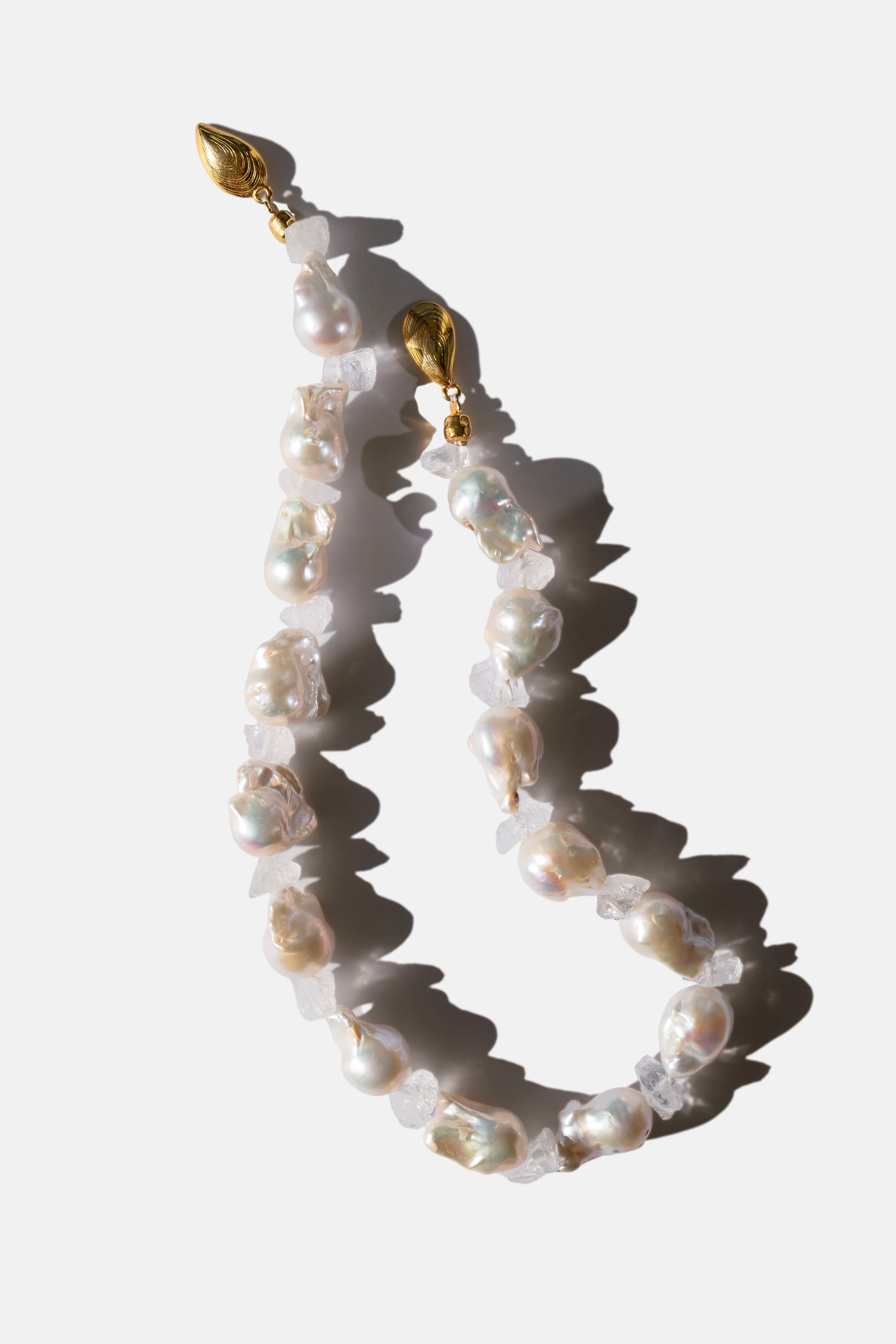 White Baroque Pearl Choker with Raw Quartz