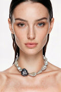 White Baroque Keshi Black Pearl Choker with Cristal
