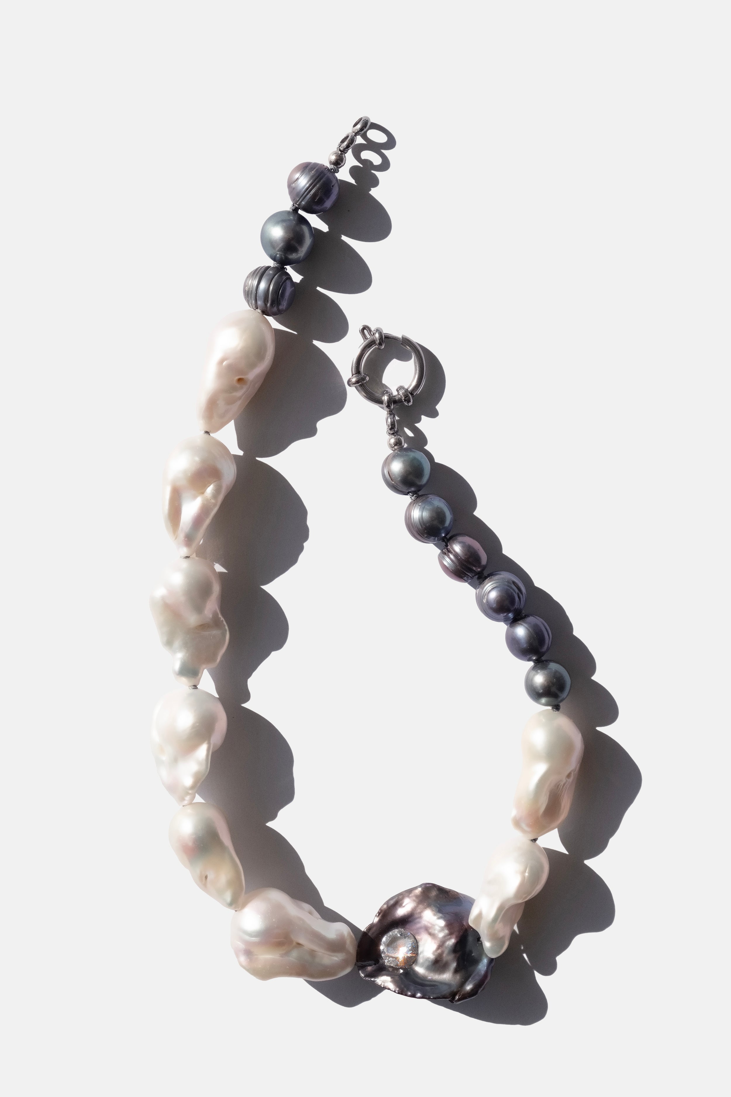 White Baroque Keshi Black Pearl Choker with Cristal