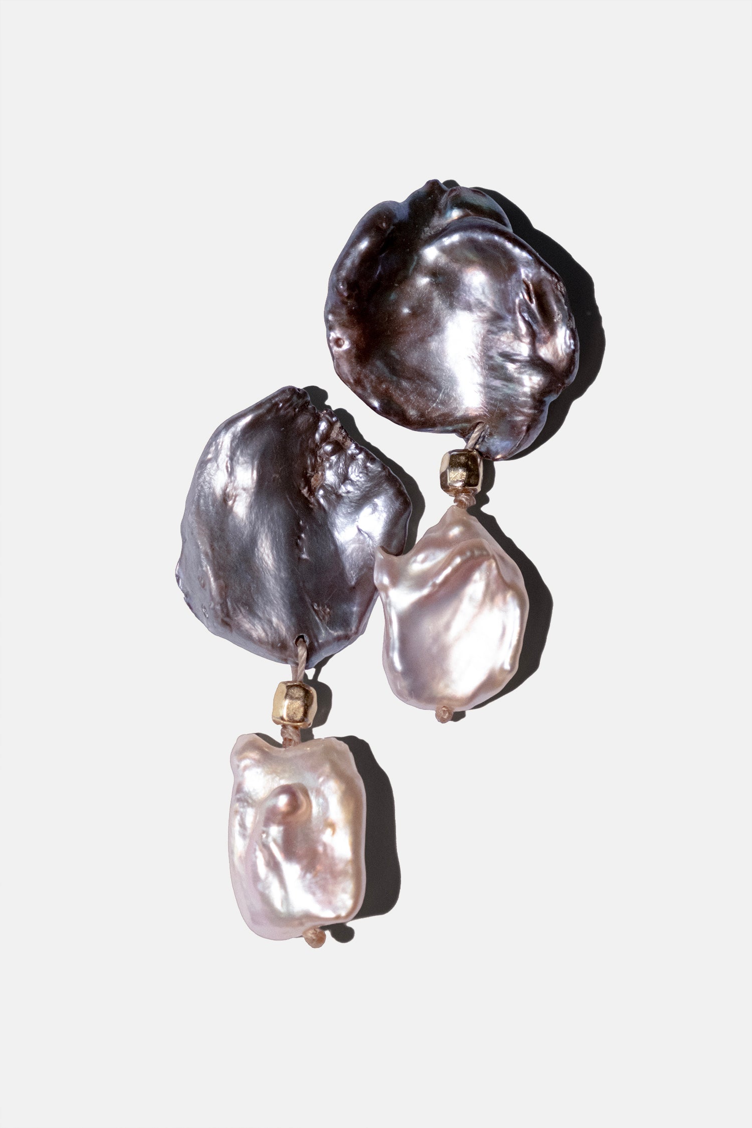 Black Keshi & White Baroque Pearl Earrings
